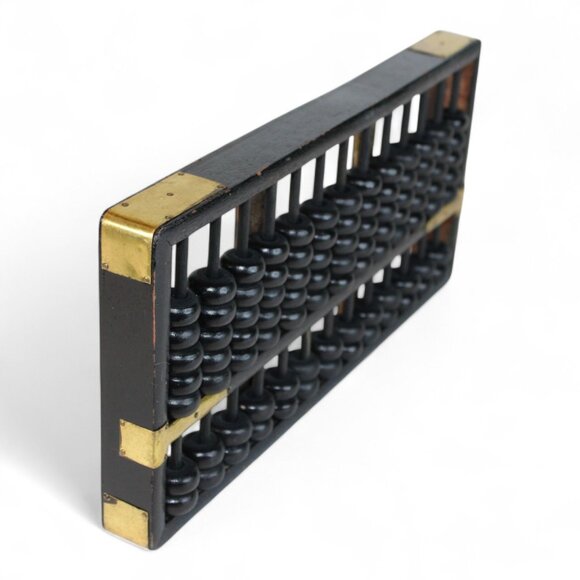 Vintage Chinese Abacus With Black Beads & Wooden Frame - Picture 3 of 5